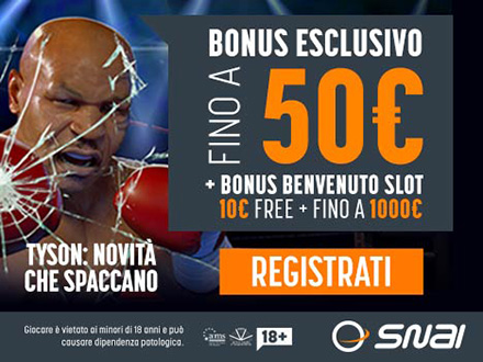 15€ gratis da SNAI per i giochi di Tyson
