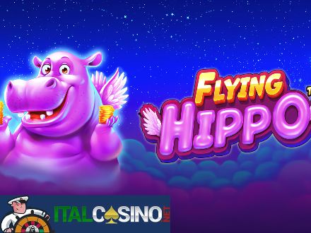 la slot Flying Hippo di Pragmatic Play con l'ippopotamo alato nel cielo stellato