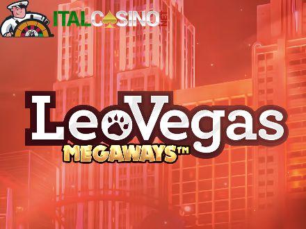 la slot LeoVegas Megaways di Blueprint con il logo del leone e le gemme su sfondo rosso